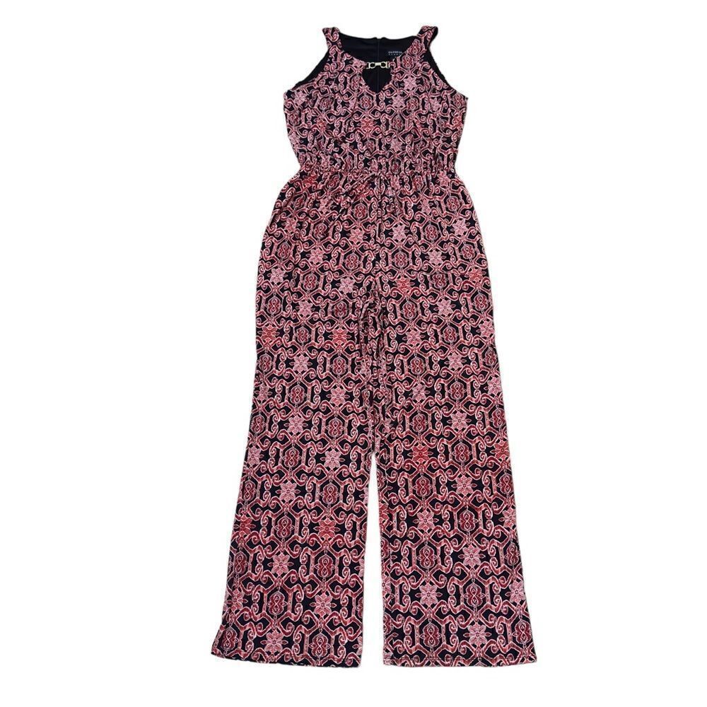 ENFOCUS Studio Red Black Print Sleeveless Jumpsuit Size 10 - Picture 2 of 16